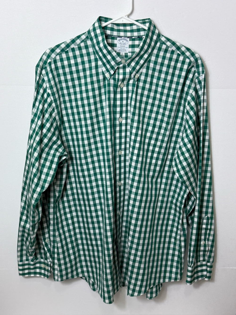 Brooks Brothers Green and White Gingham Button-Down Shirt